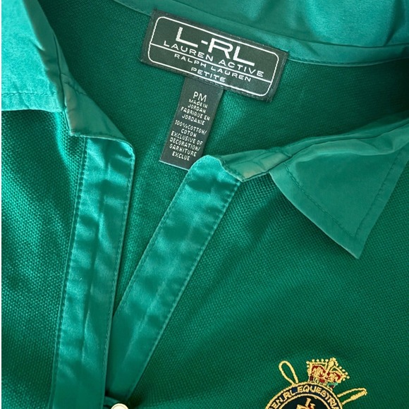 L RL Ralph Lauren Active Petite Medium Polo Shirt Equestrian Crest 3/4 Sleeve - Picture 3 of 8